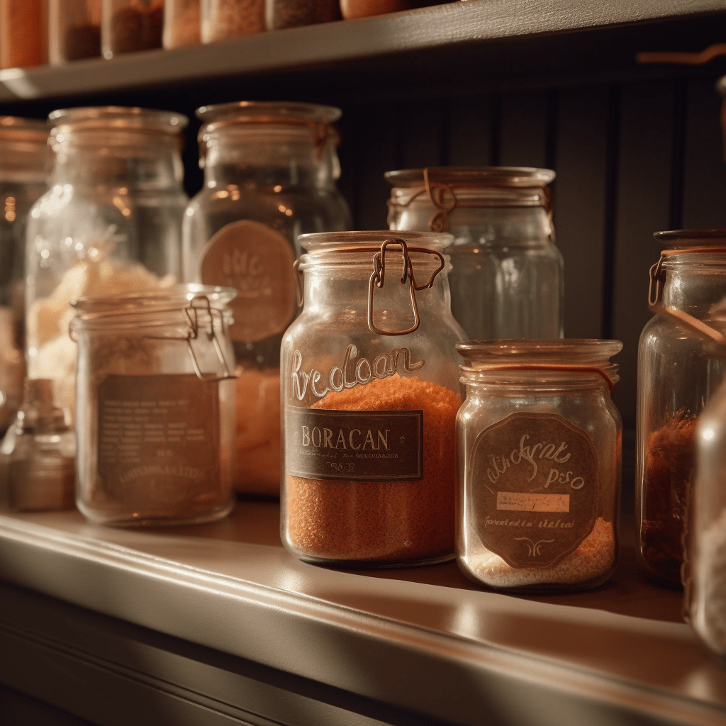 Labeled Glass Jars in Pantry